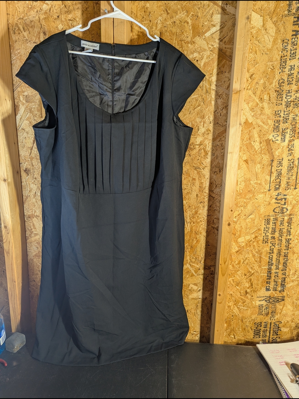 Jessica London Black Pleated Front Midi Dress